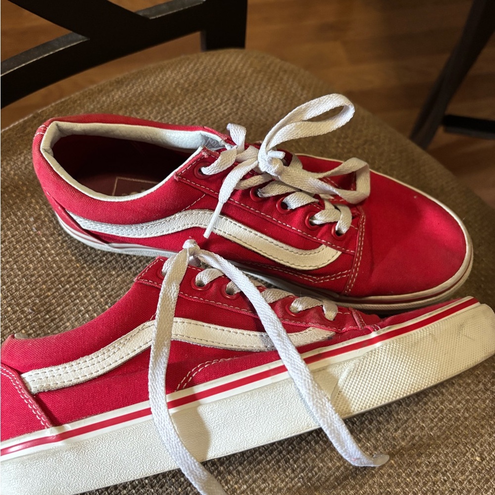 Vans Kids Red Canvas Low-Top Sneakers with White Stripe